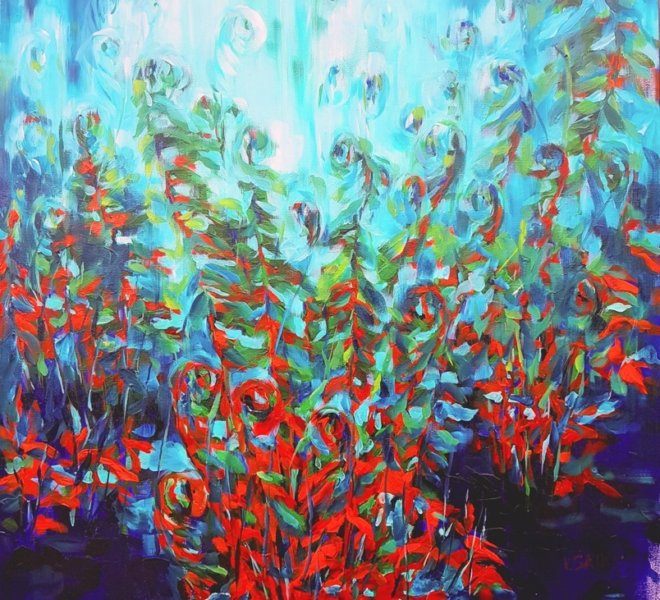 Blooming Fern, 36 x 36 inch, oil on canvas