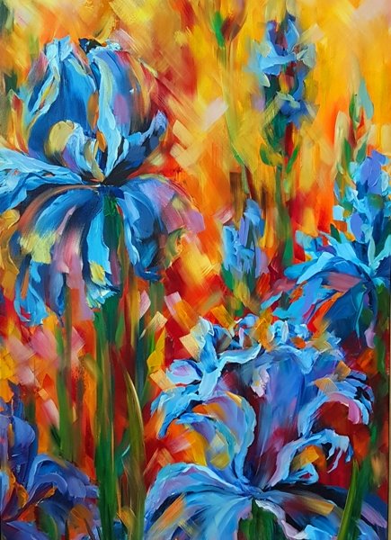 Irises 1, 48 x 24 inch, oil on canvas