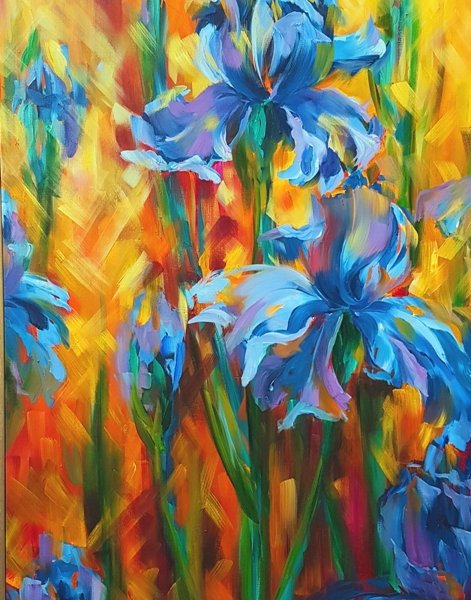 Irises 2, 48 x24 inch, oil on canvas