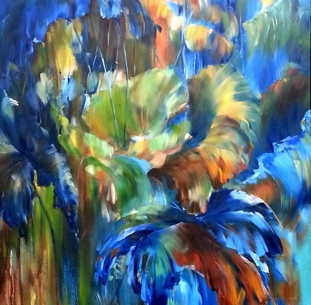 Lotus in Rain, 30 x 40 inch, oil on canvas, sold