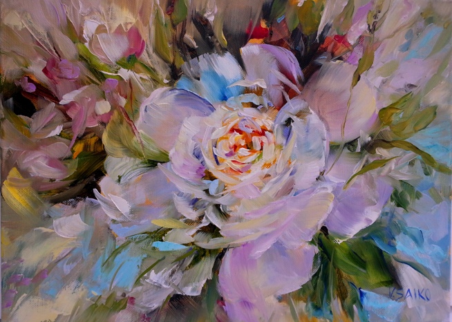 White peonies, 9 x 16 inch, oil on canvas