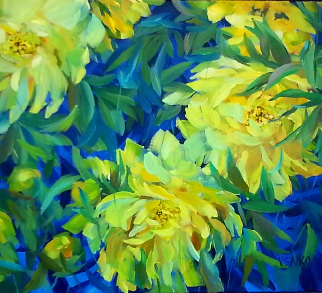 Yellow Peonies. Sunny Day!, 30 x 24 inch, oil on canvas