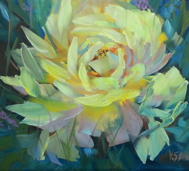 Yellow Peony, 12 x 16 inch, oil on canvas