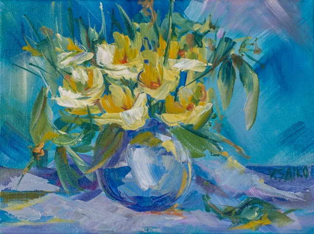 Yellow Spring Flowers, 9 x 12 inch, oil on canvas